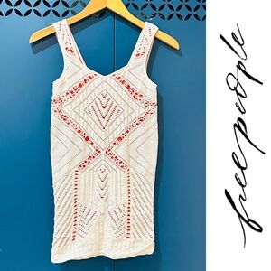 {Free People | Intimately} White & Orange Lace Bodycon Shapewear Tank Top